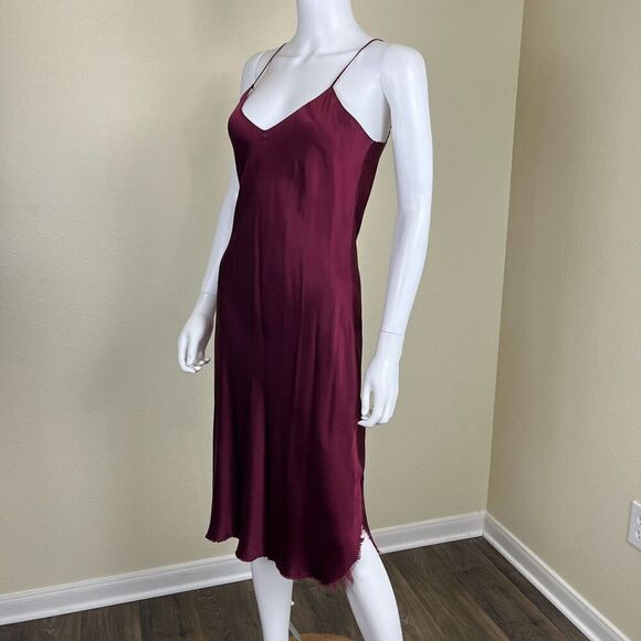 Nili Lotan Women Size M Burgundy Slip Silk Midi Cami Slip Dress Chemise Pullover - Picture 7 of 15